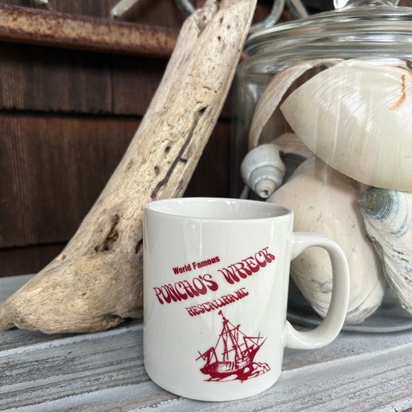 Poncho's Wreck Restaurant White Mug Featuring a Ship Wrecked on the Rocks. - Picture 6 of 7